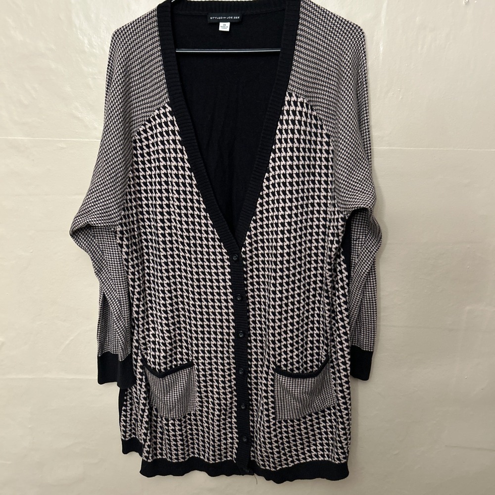 Styled‎ By Joe Zee 3X Long Houndstooth Print Cardigan Sweater
